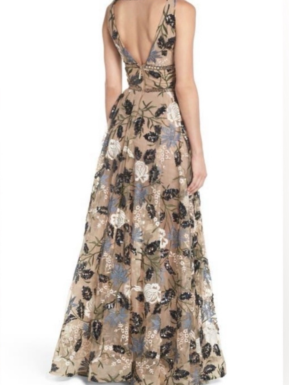 Revolve Bronx and Banco Tunisia Plunge Embroidered V-Neck Floral Evening Gown - Picture 4 of 11